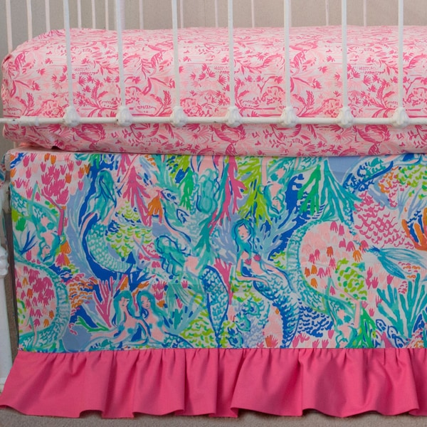 Crib Skirt, Fitted Sheet, Nursery Décor, Changing Pad Cover, Blanket, Valance  -Mermaid Cove Nursery