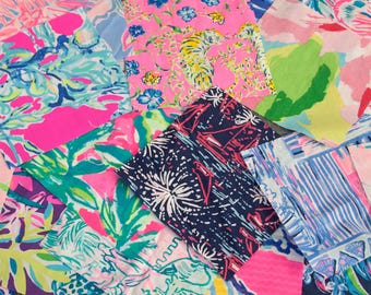 Choose your colors! 6-Piece Set of 9"x9" Fabric - Mermaid, Pink Orchids, Flamingoes, Pink Lemonade, Elephants, Pineapples, Palms, Tropical