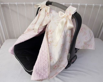Baby Car Seat Cover - Nursing Cover - Car Seat Canopy  - Pink Rose - Shabby Chic - Vintage Style Nursery