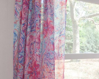 Panel de cortina transparente para ventana (se vende por unidad) - Hibisco floral - Decoración tropical para habitación infantil, dormitorio, habitación infantil, cortinas