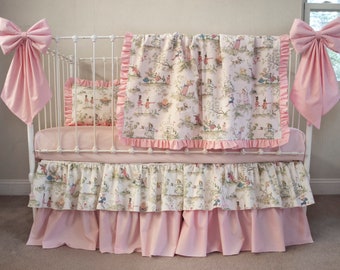 Classic Story Time Toile, Rhyme Toile Room Décor - Skirt, Changing Pad Cover, Decorative Bows, Blanket - Neutral Color Kids Room Décor