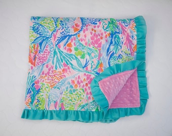 Blanket - Toddler, Baby Blanket - Lap Blanket - Pet Blanket - Throw - Pink Orchids Mermaid Cove, Palm Beach, Elephants, Flamingo, Tropical
