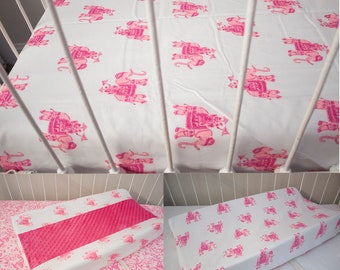 Pink Elephants  Fitted sheet / Changing Pad Cover - Nursery Décor, Baby Shower Gift, Crib Bedding