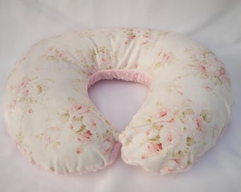 Floral Pink Rose Nursing Pillow Cover - Shabby Chic - Vintage Style Room Décor, Shower Gift Room Décor -