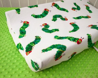 Baby Changing Pad Cover - Caterpillar Fabric, Nursery Décor, Baby Shower Gift, Crib Bedding, Very Hungry