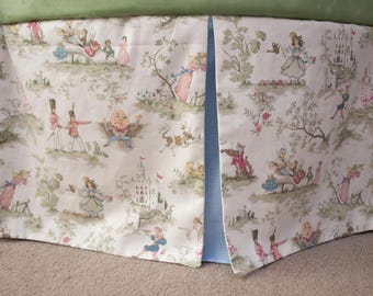 Round Crib Bedding - Classic Story Time Toile, Nursery Rhyme Over The Moon - Crib Skirt ,Baby Blanket, Mattress Protective Cover - Neutral