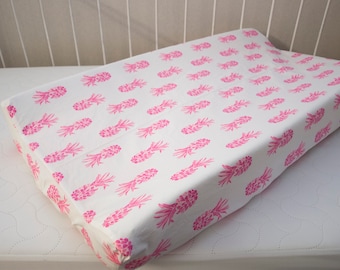 Changing Pad Cover -  Pink Pineapples, Pink Elephants - Christmas Gift - Baby Shower Gift - Tropical Nursery