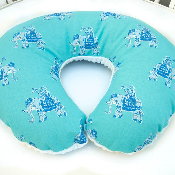 Nursing Pillow Cover - Breastfeeding Pillow Cover - Bazaar Elephants Shorely Blue Feeding Pillow Cover - Nursing Pillow