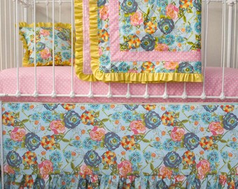 Aqua Coral  Floral Nursery Décor  - Pillowcase, Changing Pad Cover, Blanket, Decorative Pillow Covers,  - Baby Shower Gifts