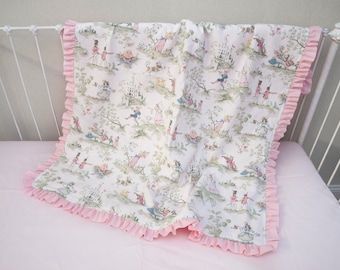 Classic Story Time Toile, Nursery Rhyme Over The Moon Toile Room Décor - Baby Blanket - Neutral Color Kids Room Décor
