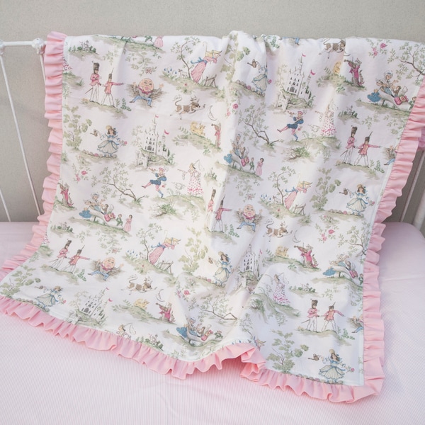 Classic Story Time Toile, Nursery Rhyme Over The Moon Toile Room Décor - Baby Blanket - Neutral Color Kids Room Décor