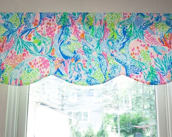 Lined Window Valance - Home Décor, Kids Room Valance, Dorm Room Valance - Orchids, Flamingos, Toile, Mermaid Cove, Pink Lemonade, Palms