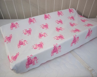 Changing Pad Cover -  Pink Elephants - Christmas Gift - Baby Shower Gift - Tropical Nursery