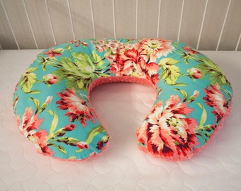 Baby Nursing Feeding  Pillow Cover - Coral Teal Large Floral Love Bliss Room Décor  - Baby Shower Gift