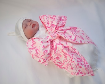 Newborn Baby Infant Swaddle Sash / Bow - Baby Photo Prop, Pink Orchids, Elephants, Palm Beach Baby,