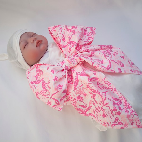 100% cotton Newborn Baby Infant Swaddle Sash / Bow - Baby Photo Prop, Pink Orchids, Elephants, Palm Beach Baby,