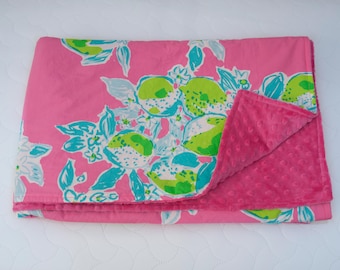 Toddler Blanket, Throw,  Baby Blanket, Lap Blanket, Pet Blanket, Lovey, Security Blanket - Pink Lemonade, Palm Beach Décor, Lemons, Tropical