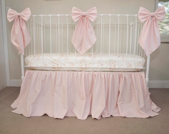 Floral Pink Rose Baby Crib Bedding - Shabby Chic - Vintage Style Room Décor - Crib Skirt, Changing Pad Cover, Blanket, Decorative Pillow