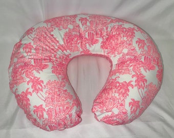 Nursing Pillow Cover - Breastfeeding Pillow Cover - Palm Beach Pink Toile Feeding Pillow Cover - Photo Prop Pillow Cover