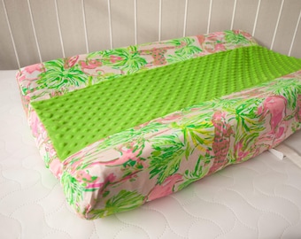 Baby Changing Pad Cover - Tropical Nursery - On Parade, Palms, Flamingoes, Elephants, Palm Beach Preppy Nursery- Baby Shower Gift