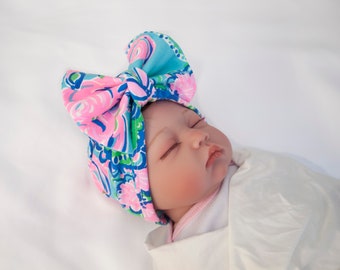 Baby Girl Toddler Turban Hat with Removable Bow, Newborn Nursery Hospital Cap, Baby Bonnets - Spring Fall baby Hat