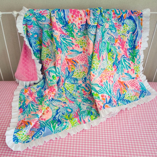 Blanket - Toddler, Baby Blanket - Lap Blanket - Pet Blanket - Throw - Pink Orchids Mermaid Cove, Palm Beach, Elephants, Flamingo, Tropical