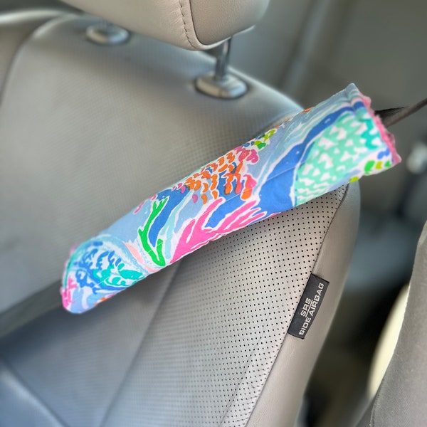 Reversible Car Seat belt Cover / Car Seat Handle Cover - - Baby Shower Gift - Mermaids, Orchids, Elephants, Pineapples, Palm Beach