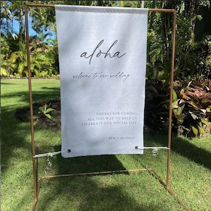Linen Copper Stand Wedding Welcome Stand, Copper Seating Chart Stand, Floor Sign Holder Easel Display Stand , Linen Sign Hanger,