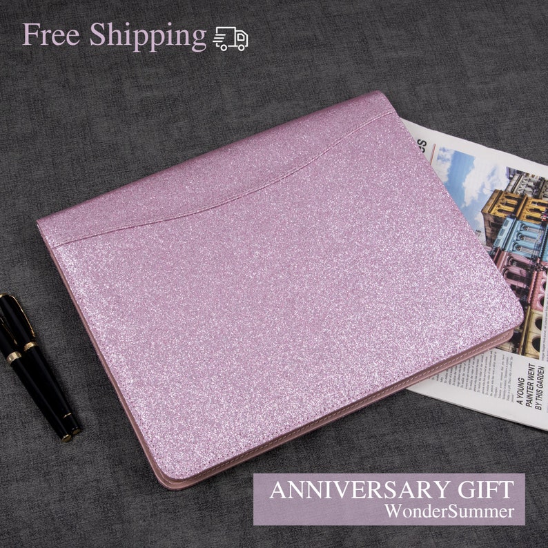 Personalized Pink Leather Portfolio for Hera4 Simple Padfolio Etsy