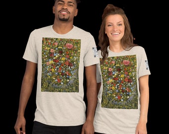 Summer Flowers • Acrylic Painting T-Shirt • Classic Art Tee • Original Art Shirt Landscape Painting • Artistic Graphic Tee • Unique Gift