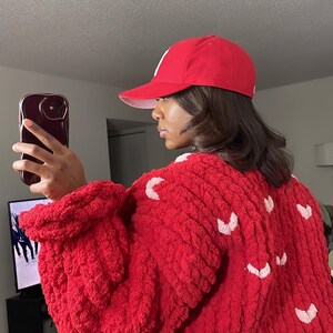Handmade Chunky knit cardigan Valentine’s Day special edition (cropped) (size small showin in picture) image 2