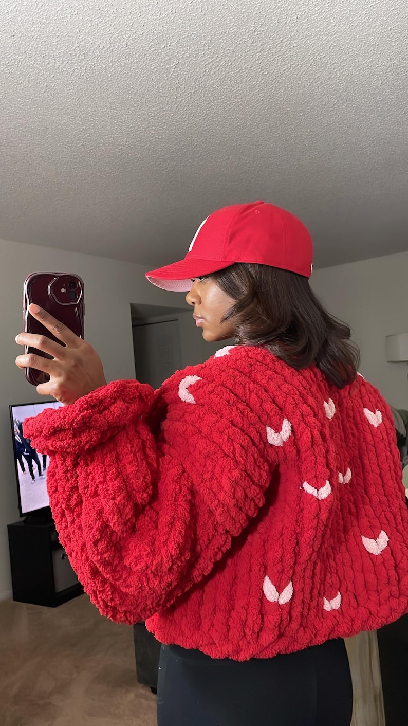 Handmade Chunky knit cardigan Valentine’s Day special edition (cropped) (size small showin in picture) image 2