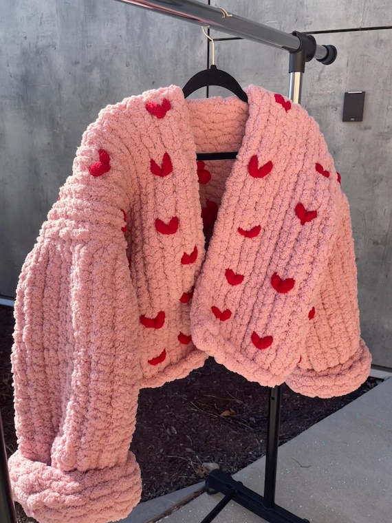Handmade Chunky knit cardigan  Valentine’s Day special edition (cropped)