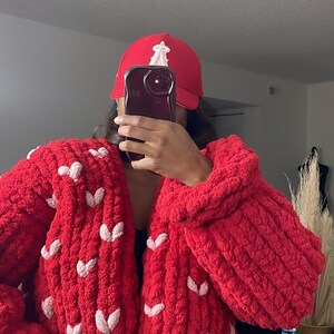 Handmade Chunky knit cardigan Valentine’s Day special edition (cropped) (size small showin in picture) image 3
