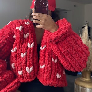 Handmade Chunky knit cardigan Valentine’s Day special edition (cropped) (size small showin in picture) image 1