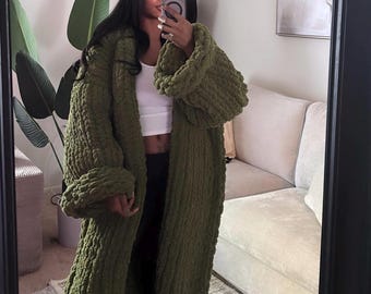 Handmade Chunky Knit Cardigan:  Trench, Custom Colors