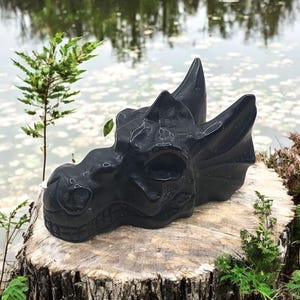 Black Obsidian Dragon Head – Hand Carved Crystal Dragon, Protection Stone, Witchy Decor, Spiritual Gift, Mystical Crystal Sculpture