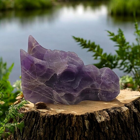 Chevron Amethyst Dragon Head: Crystal Skull Carving, Stone of Wisdom