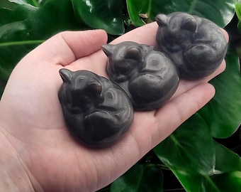 Crystal Sleeping Cat: Golden Sheen Obsidian or Angel Aura Quartz
