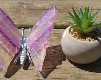 Rainbow Fluorite Butterfly | Crystal Carving, Transformation & Mental Clarity, Desk Decor, Spiritual Gift