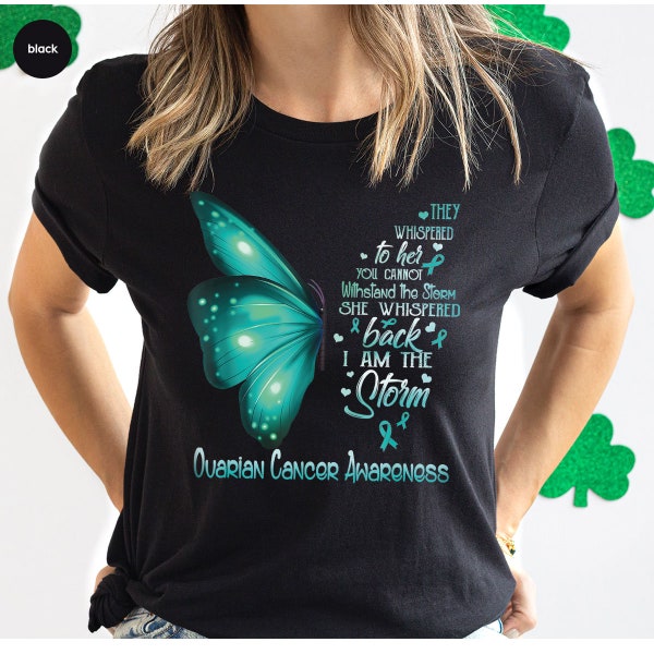 Ovarian Cancer Support Gift, Ovarian Cancer Awareness Graphic Tees, Cancer Warrior Shirt, Butterfly Tee, Cancer VNeck Shirt, Gift for Mom