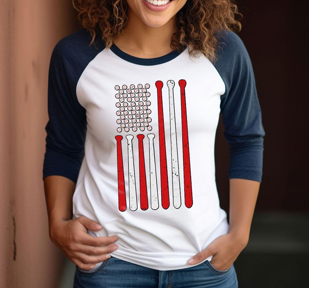 Baseball American Flag Raglan Shirt, Patriotic Baseball Tee, Vintage ...