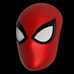 May include: A red and black Spider-Man mask with a mesh eye design and a textured surface.