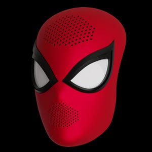 May include: A red and black Spider-Man mask with a textured surface and white eyes.