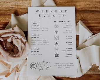 Wedding Welcome Bag Note & Timeline, Wedding Weekend Timeline Printable, Wedding Order of Events Minimalist Canva Template - LDC001