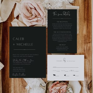 Black Modern Wedding Invitation Set, Minimalist Wedding Invite, Instant Download Printable Invitation Set, Black & White Invitation - LDC002