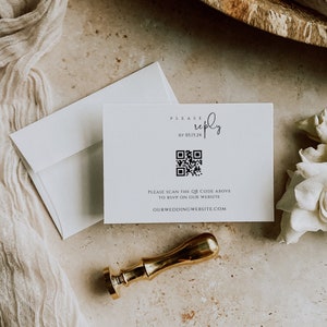 RSVP Card with QR Code, Minimalist Wedding Reply Card, Modern Wedding Reply Card, Canva Template, RSVP Onlilne- LDC001