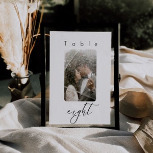Table Numbers With Pictures For Wedding, Wedding Table Numbers Modern, Minimalist Wedding Decor Table Numbers PDF, Template Canva - LDC074