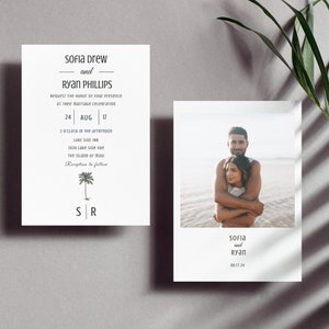 Tropical Wedding Invitation, Editable Invitation Tropical, Elegant Wedding Invitation Template With Photo, Instant Download Canva- LDC088