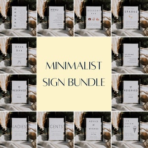 Minimalist Wedding Sign Bundle, Modern Reception Signs Bundle, Simple Elegant Wedding Templates Set, Printable Wedding Decor, Canva - LDC003